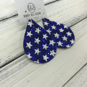 ZOEY (3 sizes available!) -  GLITTER ON CANVAS Earrings  (not leather)  ||  <BR> BLUE WITH STARS
