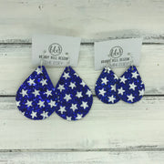 ZOEY (3 sizes available!) -  GLITTER ON CANVAS Earrings  (not leather)  ||  <BR> BLUE WITH STARS