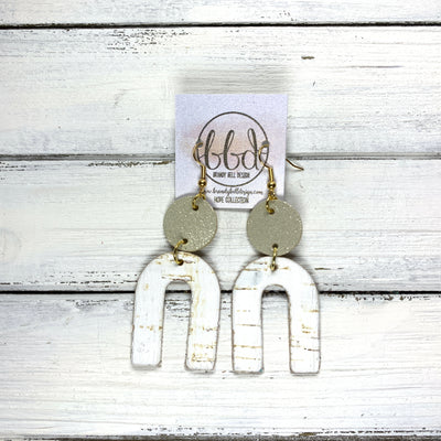 HOPE - Leather Earrings  ||  SHIMMER CHAMPAGNE, <BR> WHITE CORK ON LEATHER