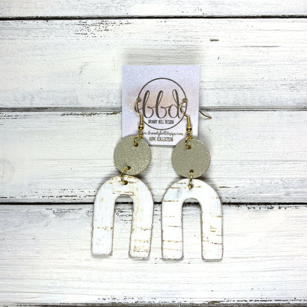 HOPE - Leather Earrings  ||  SHIMMER CHAMPAGNE, <BR> WHITE CORK ON LEATHER