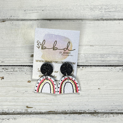 HAND-PAINTED RAINBOW STUDS  *Limited Edition* COLLECTION ||  <br> BLACK FINE GLITTER (ON CORK),  NEON CORAL/GOLD/WHITE
