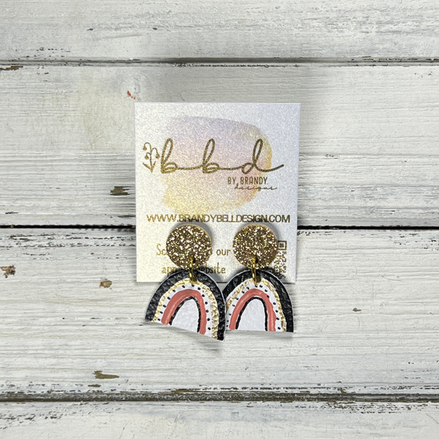 HAND-PAINTED RAINBOW STUDS  *Limited Edition* COLLECTION ||  <br> GOLD FINE GLITTER (ON CORK),  CORAL/GOLD/BLACK