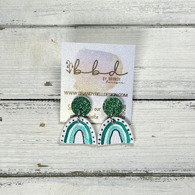 HAND-PAINTED RAINBOW STUDS  *Limited Edition* COLLECTION ||  <br> GREEN FINE GLITTER (ON CORK),  AQUA/JULEP/BLACK