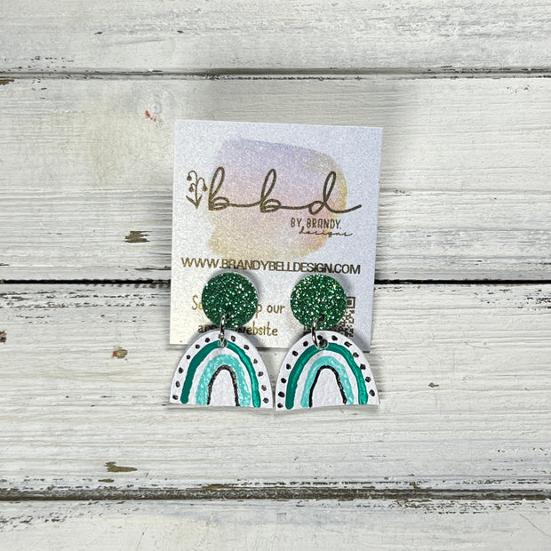 HAND-PAINTED RAINBOW STUDS  *Limited Edition* COLLECTION ||  <br> GREEN FINE GLITTER (ON CORK),  AQUA/JULEP/BLACK