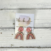 HAND-PAINTED RAINBOW STUDS  *Limited Edition* COLLECTION ||  <br> CORAL CHUNKY GLITTER (ON CORK),  BLUSH/CORAL/BLACK