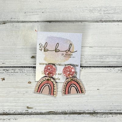 HAND-PAINTED RAINBOW STUDS  *Limited Edition* COLLECTION ||  <br> CORAL CHUNKY GLITTER (ON CORK),  BLUSH/CORAL/BLACK