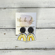 HAND-PAINTED RAINBOW STUDS  *Limited Edition* COLLECTION ||  <br> BLACK FINE GLITTER (ON CORK),  YELLOW/BLACK/WHITE