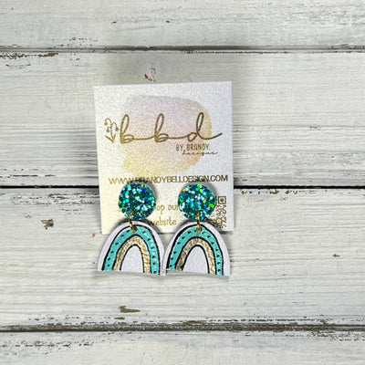 HAND-PAINTED RAINBOW STUDS  *Limited Edition* COLLECTION ||  <br> AQUA CHUNKY GLITTER (ON CORK),  AQUA/GOLD/WHITE