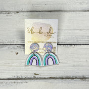 HAND-PAINTED RAINBOW STUDS  *Limited Edition* COLLECTION ||  <br> IRIDESCENT CHUNKY GLITTER (ON CORK),  AQUA/LILAC/WHITE