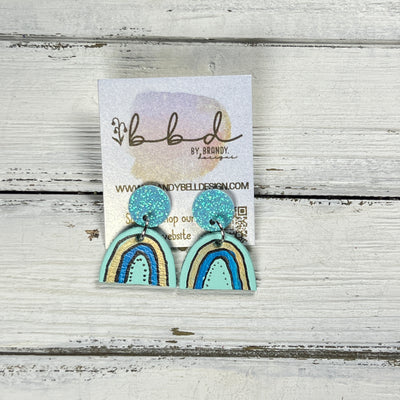 HAND-PAINTED RAINBOW STUDS  *Limited Edition* COLLECTION ||  <br> AQUA FINE GLITTER (ON CORK),  AQUA/GOLD/BLUE