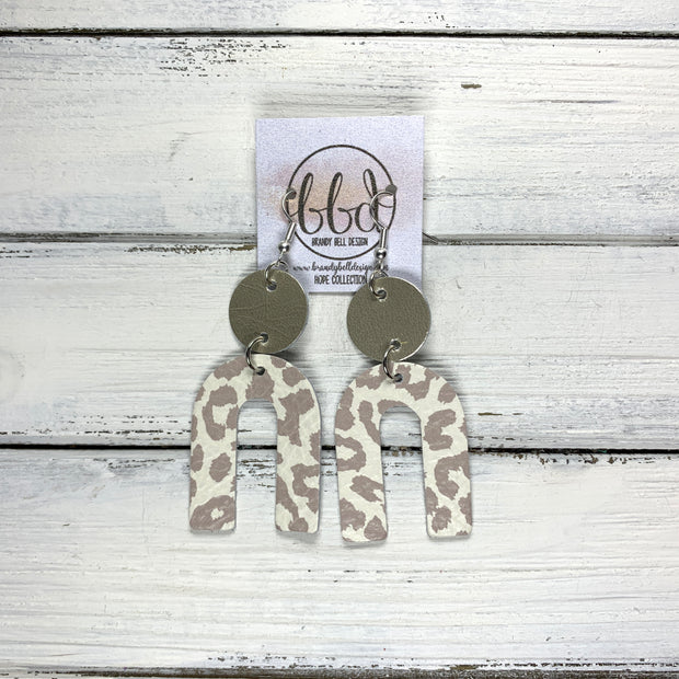 HOPE - Leather Earrings  ||    METALLIC CHAMPAGNE SMOOTH, <BR> NUDE LEOPARD