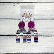 HOPE - Leather Earrings  || METALLIC NEON PINK, <BR> PINK & PURPLE GEOMETRIC PRINT