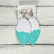 "DIPPED" MAISY (2 SIZES!) -Genuine  Leather Earrings  || MATTE WHITE  + AQUA PATINA