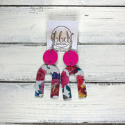 HOPE - Leather Earrings  || MATTE NEON PINK, <BR> TUTTI FRUITI FLORAL