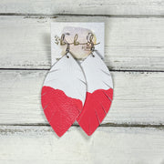 "DIPPED" MAISY (2 SIZES!) - Genuine Leather Earrings  || MATTE WHITE  + PINK MELON