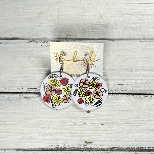 HAND-PAINTED CIRCLE -  Leather Earrings  ||  Hand-painted earrings by Brandy Bell (PEACH/CORAL/YELLOW)