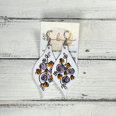 HAND-PAINTED MAE - Leather Earrings  ||  Hand-painted earrings by Brandy Bell (LILAC/ORANGE)