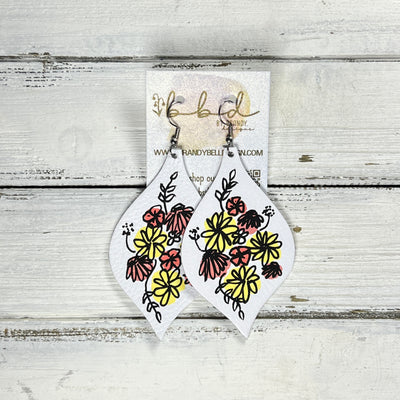 HAND-PAINTED NOELLE - Leather Earrings  ||   Hand-painted earrings by Brandy Bell  (PINK/YELLOW)