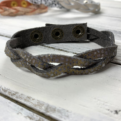 LENNON - MYSTERY BRAID BRACELET - handmade by Brandy Bell Design ||  <BR> GRAY & GOLD STINGRAY