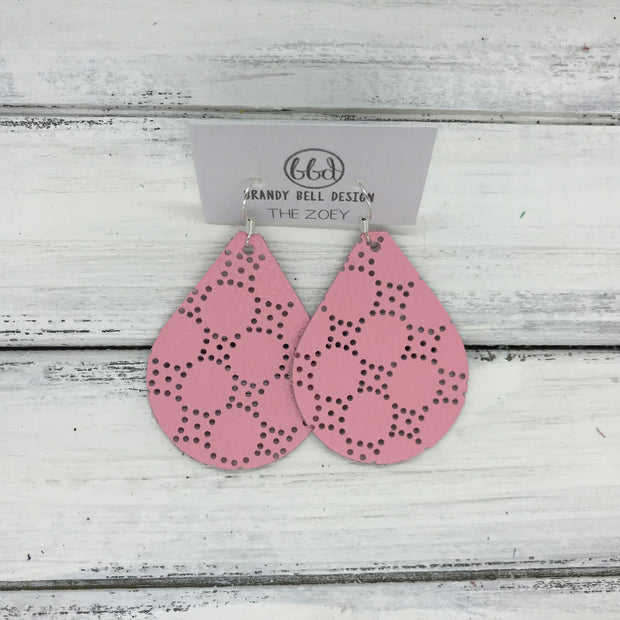 ZOEY (3 sizes available!) -  Leather Earrings  ||  PERFORATED PINK