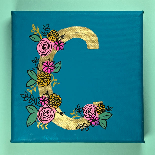 5" x 5" MINI "C" Painting on wrapped canvas by Brandy Bell