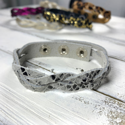 LENNON - MYSTERY BRAID BRACELET - handmade by Brandy Bell Design ||  <BR> GRAY SNAKE PRINT