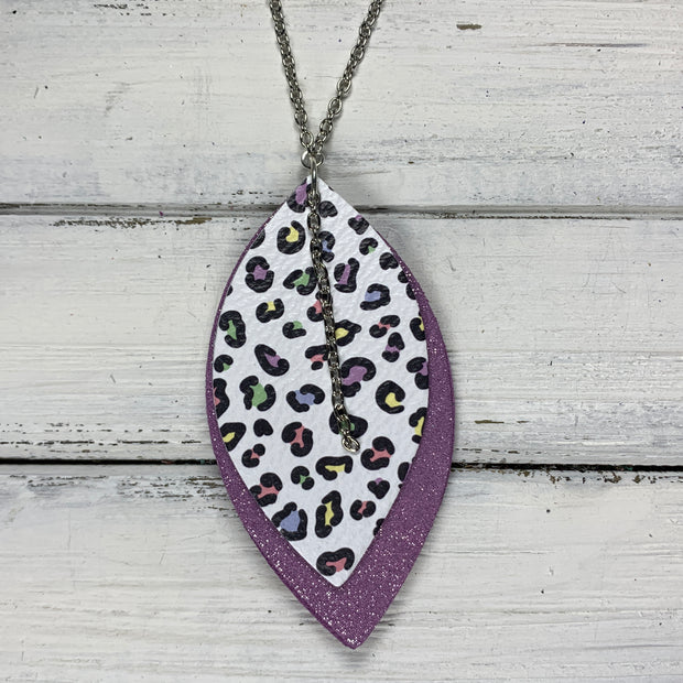 CHELSEA - Double-Sided Leather Necklace  ||  <BR> PASTEL LEOPARD, <BR> SHIMMER LILAC