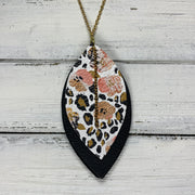 CHELSEA - Double-Sided Leather Necklace  ||  <BR> CORAL FLORAL CHEETAH, <BR> MATTE BLACK