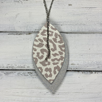 CHELSEA - Double-Sided Leather Necklace  ||  <BR> NUDE LEOPARD, <BR> SHIMMER ROSE GOLD