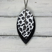 CHELSEA - Double-Sided Leather Necklace  ||  <BR> WHITE & GRAY CHEETAH, <BR> SHIMMER BLACK
