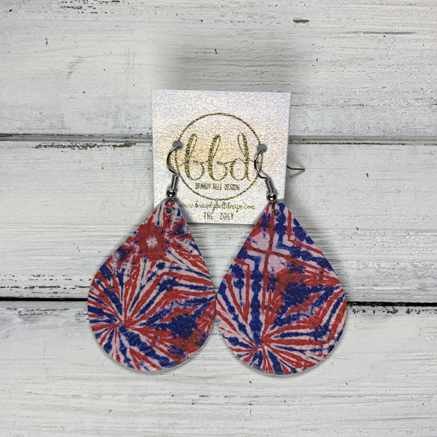 ZOEY (3 sizes available!) -  Leather Earrings  ||   RED, WHITE & BLUE FIREWORK TIE DYE