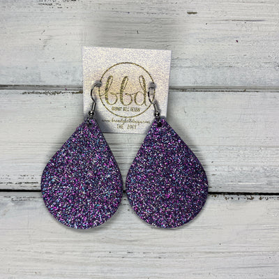ZOEY (3 sizes available!) -  Leather Earrings  ||   AURORA PURPLE GLITTER CORK ON LEATHER