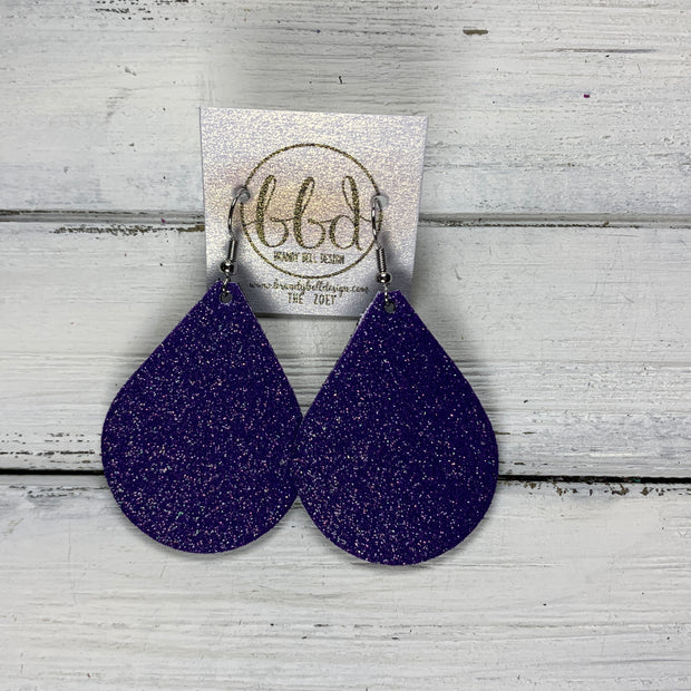 ZOEY (3 sizes available!) -  Leather Earrings  ||   FINE DARK PURPLE GLITTER CORK ON LEATHER