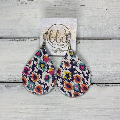 ZOEY (3 sizes available!) -  Leather Earrings  ||   MULTICOLOR IKAT PRINT