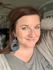 OLIVIA -  Leather Earrings  ||   *2 SIZES!* <BR> *CORK* BLACK & GRAY LEOPARD PRINT (choose "U" or "N" shape)