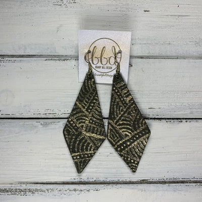 "FUNKY FRESH" COLLEEN -  Genuine Leather Earrings  ||    *HAND PAINTED* GOLD DESIGN ON  OLIVE GREEN