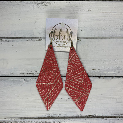 "FUNKY FRESH" COLLEEN -  Genuine Leather Earrings  ||    *HAND PAINTED* GOLD DESIGN ON  CORAL/PINK
