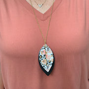 CHELSEA - Double-Sided Leather Necklace  ||  <BR> WHITE & GRAY CHEETAH, <BR> SHIMMER BLACK