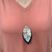 CHELSEA - Double-Sided Leather Necklace  ||  <BR> CORAL FLORAL CHEETAH, <BR> MATTE BLACK