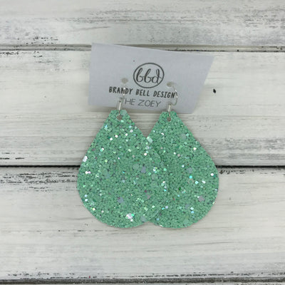 ZOEY (3 sizes available!) -  GLITTER ON CANVAS Earrings  (not leather) || AQUA MINT GLITTER