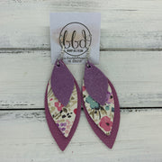 DOROTHY - Leather Earrings  ||  <BR> SHIMMER LILAC, <BR> PINK & PURPLE FLORAL ON WHITE, <BR> MATTE MAUVE