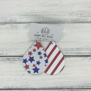 ZOEY (3 sizes available!) -  Leather Earrings  ||  <BR> AMERICANA STARS <BR> WHITE WITH RED STRIPE
