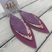 INDIA - Leather Earrings   ||  <BR> SHIMMER LILAC, <BR> PINK & PURPLE FLORAL ON WHITE, <BR> MATTE MAUVE