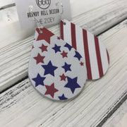 ZOEY (3 sizes available!) -  Leather Earrings  ||  <BR> AMERICANA STARS <BR> WHITE WITH RED STRIPE