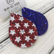 ZOEY (3 sizes available!) -  GLITTER ON CANVAS Earrings  (not leather)  ||  <BR> RED WITH STARS & ROYAL BLUE (MIXED MATCH)