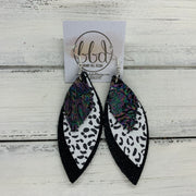 DOROTHY - Leather Earrings  ||  <BR> IRIDESCENT PAISLEY, <BR>BLACK & WHITE CHEETAH, <BR> SHIMMER BLACK