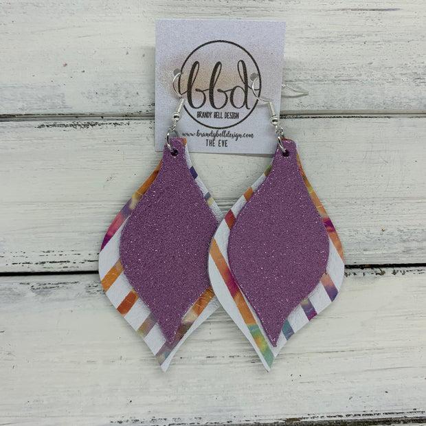 EVE - Leather Earrings  || <BR> SHIMMER LILAC, <BR> WATERCOLOR STRIPE