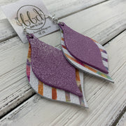 EVE - Leather Earrings  || <BR> SHIMMER LILAC, <BR> WATERCOLOR STRIPE