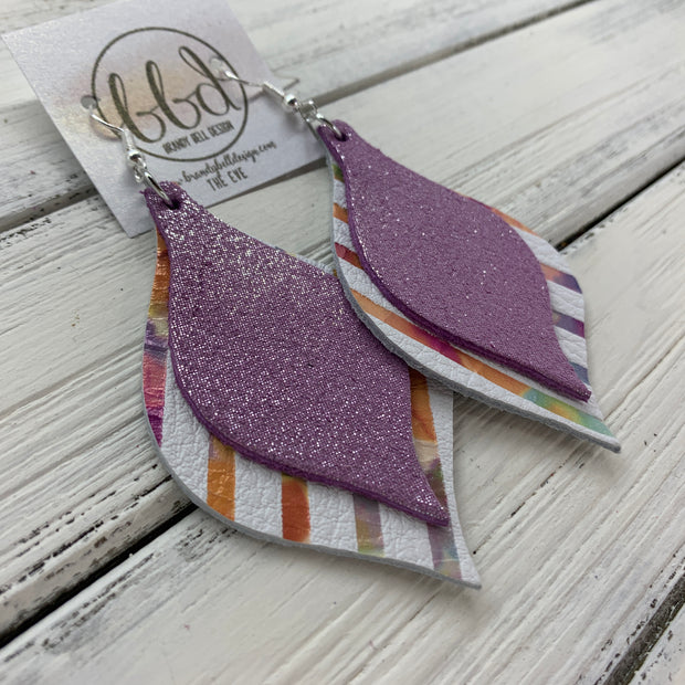 EVE - Leather Earrings  || <BR> SHIMMER LILAC, <BR> WATERCOLOR STRIPE