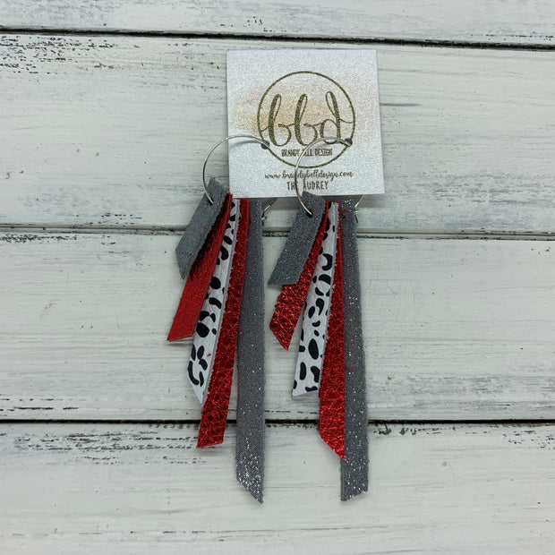 AUDREY - Leather Earrings  ||  SHIMMER GRAY, METALLIC RED PEBBLED, BLACK & WHITE CHEETAH, METALLIC RED PEBBLED, SHIMMER GRAY